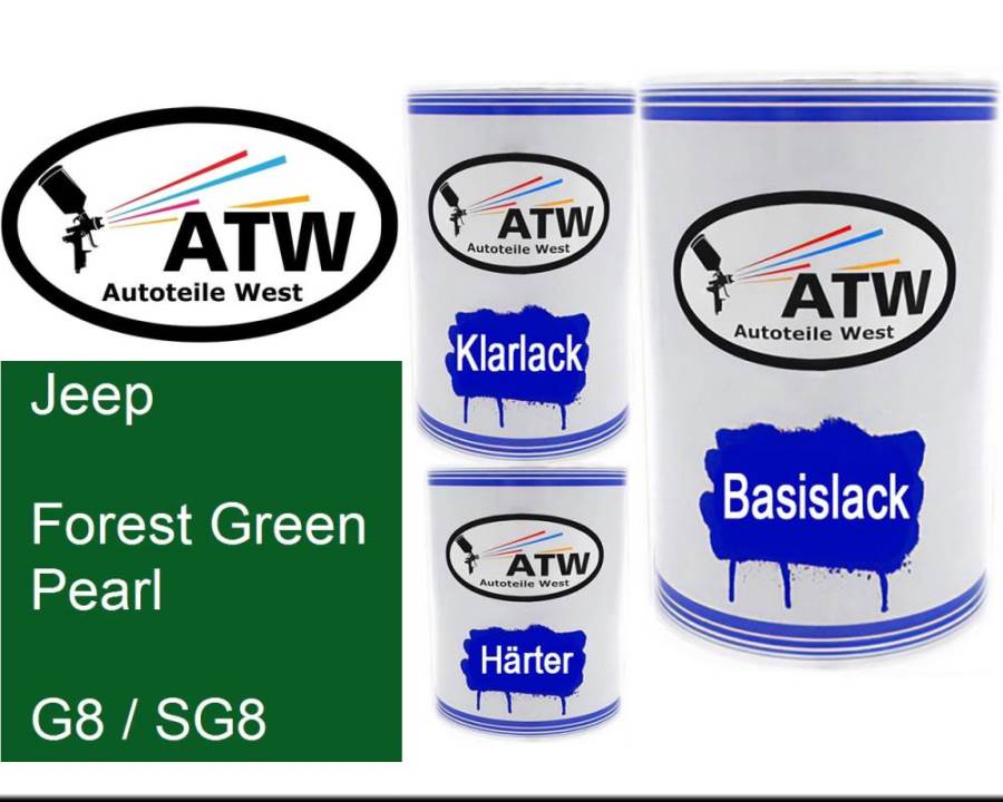 Jeep, Forest Green Pearl, G8 / SG8: 500ml Lackdose + 500ml Klarlack + 250ml Härter - Set, von ATW Autoteile West.